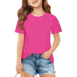 imageImily Bela Girls Short Sleeve T Shirts Casual Crewneck Fashion Tees Kids Summer Tops 514 YearsRose Red