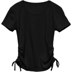 imageImily Bela Girls Tees Shirts Cute Crew Neck Short Sleeve Side Drawstring Solid Tops Kids Children Summer ClothesBlack