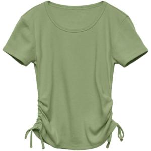imageImily Bela Girls Tees Shirts Cute Crew Neck Short Sleeve Side Drawstring Solid Tops Kids Children Summer ClothesGreen
