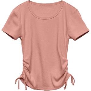 imageImily Bela Girls Tees Shirts Cute Crew Neck Short Sleeve Side Drawstring Solid Tops Kids Children Summer ClothesPink