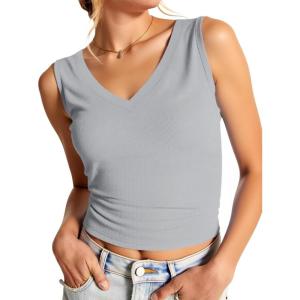 imageImily Bela Womens Ribbed Tank Tops Summer Slim Fit V Neck Tops Casual Basic Knit Sleeveless ShirtsLight Grey