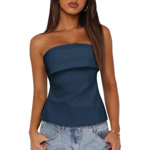 imageImily Bela Womens Sexy Tube Tops Off Shoulder Strapless Bandeau Top Side Split Y2K Going Out Trendy OutfitsNavy
