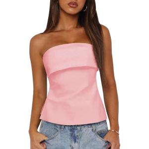 imageImily Bela Womens Sexy Tube Tops Off Shoulder Strapless Bandeau Top Side Split Y2K Going Out Trendy OutfitsPink
