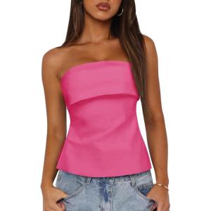 imageImily Bela Womens Sexy Tube Tops Off Shoulder Strapless Bandeau Top Side Split Y2K Going Out Trendy OutfitsRose Red