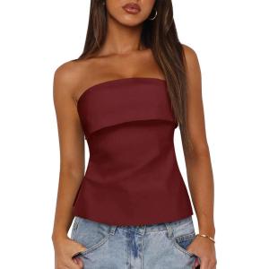imageImily Bela Womens Sexy Tube Tops Off Shoulder Strapless Bandeau Top Side Split Y2K Going Out Trendy OutfitsWine Red