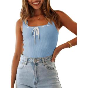 imageImily Bela Womens Square Neck Tank Top Sleeveless Ribbed Slim Fitted Casual Basic Crop TopLight Blue