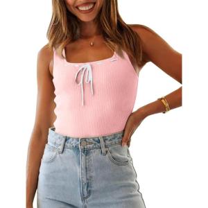 imageImily Bela Womens Square Neck Tank Top Sleeveless Ribbed Slim Fitted Casual Basic Crop TopPink