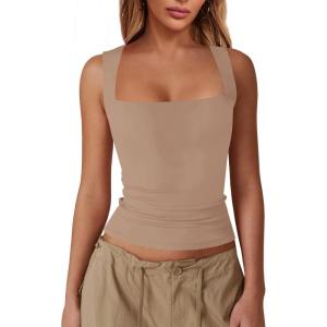 imageImily Bela Womens Square Neck Tank Tops Casual Sleeveless Going Out Slim Fit Y2K Summer Cropped ShirtsBrown