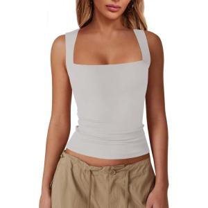 imageImily Bela Womens Square Neck Tank Tops Casual Sleeveless Going Out Slim Fit Y2K Summer Cropped ShirtsLight Grey