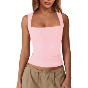 imageImily Bela Womens Square Neck Tank Tops Casual Sleeveless Going Out Slim Fit Y2K Summer Cropped ShirtsLight Pink