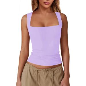imageImily Bela Womens Square Neck Tank Tops Casual Sleeveless Going Out Slim Fit Y2K Summer Cropped ShirtsLight Purple