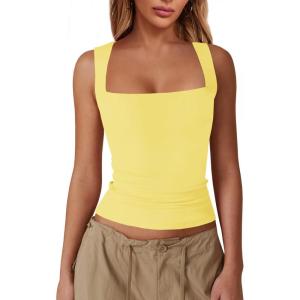 imageImily Bela Womens Square Neck Tank Tops Casual Sleeveless Going Out Slim Fit Y2K Summer Cropped ShirtsLight Yellow