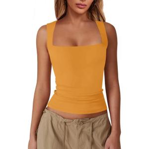 imageImily Bela Womens Square Neck Tank Tops Casual Sleeveless Going Out Slim Fit Y2K Summer Cropped ShirtsOrange