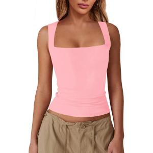 imageImily Bela Womens Square Neck Tank Tops Casual Sleeveless Going Out Slim Fit Y2K Summer Cropped ShirtsPink