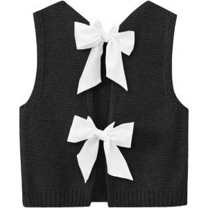 imageImily Bela Womens Sweater Vest Top Summer Bow Tie Back Sleeveless Casual Knit Crop Tank TopsBlack