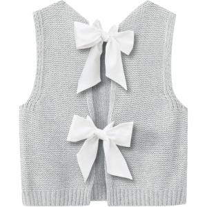 imageImily Bela Womens Sweater Vest Top Summer Bow Tie Back Sleeveless Casual Knit Crop Tank TopsGrey