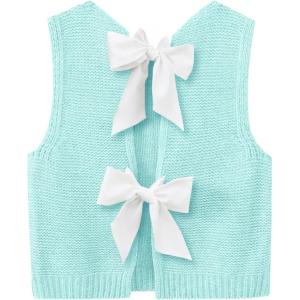 imageImily Bela Womens Sweater Vest Top Summer Bow Tie Back Sleeveless Casual Knit Crop Tank TopsMint