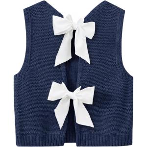 imageImily Bela Womens Sweater Vest Top Summer Bow Tie Back Sleeveless Casual Knit Crop Tank TopsNavy Blue