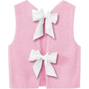 imageImily Bela Womens Sweater Vest Top Summer Bow Tie Back Sleeveless Casual Knit Crop Tank TopsPink