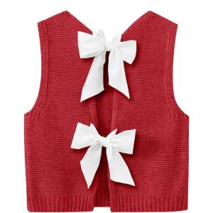 imageImily Bela Womens Sweater Vest Top Summer Bow Tie Back Sleeveless Casual Knit Crop Tank TopsRed