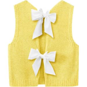 imageImily Bela Womens Sweater Vest Top Summer Bow Tie Back Sleeveless Casual Knit Crop Tank TopsYellow