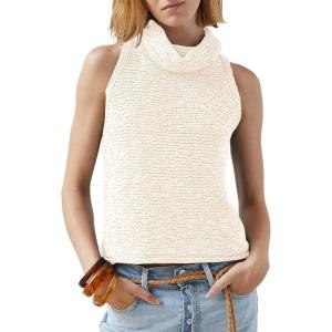 imageImily Bela Womens Turtleneck Sweater Vest Sleeveless Loose Pullover Sweaters Knit Fashion Tank TopsOffwhite