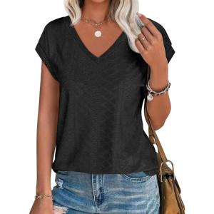 imageImily Bela Womens V Neck TShirt Summer Cap Sleeve Dressy Casual Tops Eyelet Embroidered Fashion TeesBlack