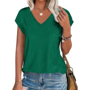 imageImily Bela Womens V Neck TShirt Summer Cap Sleeve Dressy Casual Tops Eyelet Embroidered Fashion TeesDark Green