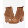 imageImily Bela Womens Ankle Boots Pointed Toe Chunky Stacked Mid Heeled Faux Suede Leather BootiesBrown