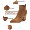 imageImily Bela Womens Ankle Boots Pointed Toe Chunky Stacked Mid Heeled Faux Suede Leather BootiesTcamel