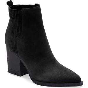 imageImily Bela Womens Ankle Boots Pointed Toe Chunky Stacked Mid Heeled Faux Suede Leather BootiesBlack