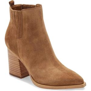 imageImily Bela Womens Ankle Boots Pointed Toe Chunky Stacked Mid Heeled Faux Suede Leather BootiesBrown