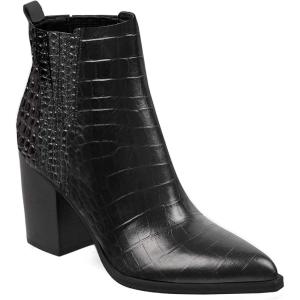 imageImily Bela Womens Ankle Boots Pointed Toe Chunky Stacked Mid Heeled Faux Suede Leather BootiesTblack