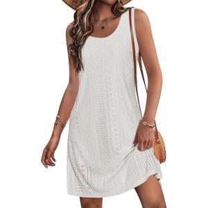 imageImily Bela Womens Summer Dresses Casual Beach Tank Eyelet Sleeveless Sundresses 2025 Loose Swimsuit Coverup with PocketsWhite
