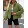 imageImily Bela Womens Cropped Puffer Jackets Long Sleeve Stand Collar Coats Quilted Zipper OuterwearArmy Green