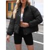 imageImily Bela Womens Cropped Puffer Jackets Long Sleeve Stand Collar Coats Quilted Zipper OuterwearBlack