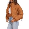 imageImily Bela Womens Cropped Puffer Jackets Long Sleeve Stand Collar Coats Quilted Zipper OuterwearBrown
