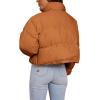imageImily Bela Womens Cropped Puffer Jackets Long Sleeve Stand Collar Coats Quilted Zipper OuterwearBrown