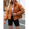 imageImily Bela Womens Cropped Puffer Jackets Long Sleeve Stand Collar Coats Quilted Zipper OuterwearBrown