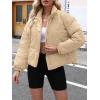 imageImily Bela Womens Cropped Puffer Jackets Long Sleeve Stand Collar Coats Quilted Zipper OuterwearKhaki