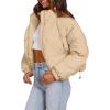 imageImily Bela Womens Cropped Puffer Jackets Long Sleeve Stand Collar Coats Quilted Zipper OuterwearKhaki