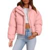 imageImily Bela Womens Cropped Puffer Jackets Long Sleeve Stand Collar Coats Quilted Zipper OuterwearPink