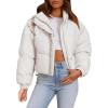 imageImily Bela Womens Cropped Puffer Jackets Long Sleeve Stand Collar Coats Quilted Zipper OuterwearWhite