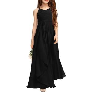 imageImily Bela Girls ALine Halter Dress Junior Bridesmaid Flower Girl Flowy Chiffon Maxi Dresses Wedding Party Pageant GownBlack