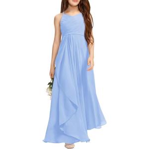 imageImily Bela Girls ALine Halter Dress Junior Bridesmaid Flower Girl Flowy Chiffon Maxi Dresses Wedding Party Pageant GownBlue