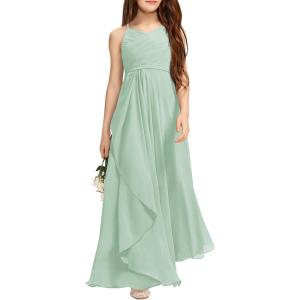 imageImily Bela Girls ALine Halter Dress Junior Bridesmaid Flower Girl Flowy Chiffon Maxi Dresses Wedding Party Pageant GownGreen