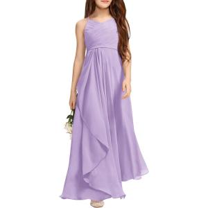 imageImily Bela Girls ALine Halter Dress Junior Bridesmaid Flower Girl Flowy Chiffon Maxi Dresses Wedding Party Pageant GownLight Purple