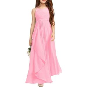 imageImily Bela Girls ALine Halter Dress Junior Bridesmaid Flower Girl Flowy Chiffon Maxi Dresses Wedding Party Pageant GownPink