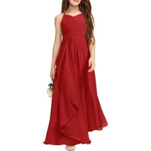 imageImily Bela Girls ALine Halter Dress Junior Bridesmaid Flower Girl Flowy Chiffon Maxi Dresses Wedding Party Pageant GownRed
