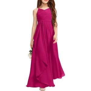 imageImily Bela Girls ALine Halter Dress Junior Bridesmaid Flower Girl Flowy Chiffon Maxi Dresses Wedding Party Pageant GownRose Red